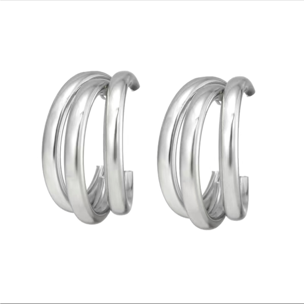 Geometric C Shaped Silver Hoop Earrings